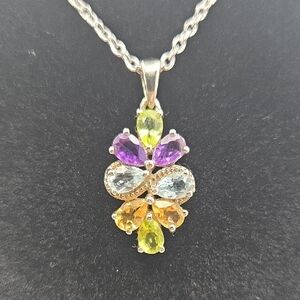 Multi-Color Gemstone Pendant Necklace 925
